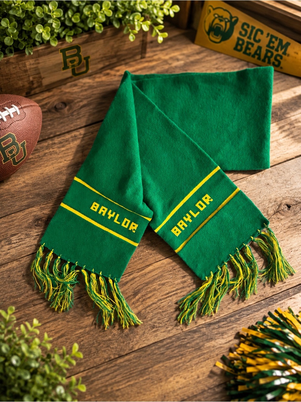 Baylor Bears Unisex Green & Gold Fan Scarf – Excellent Condition